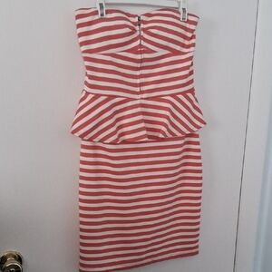 Coral and White,Striped,Bodycon,Mini Dress with Built In Bra & Front Zipper🤎🤍